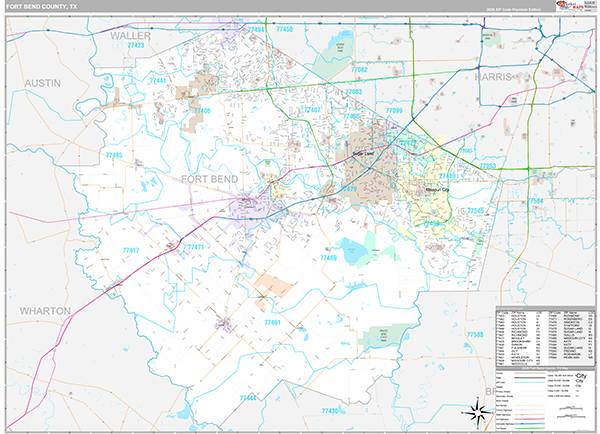 Fort Bend County, TX Zip Code Map